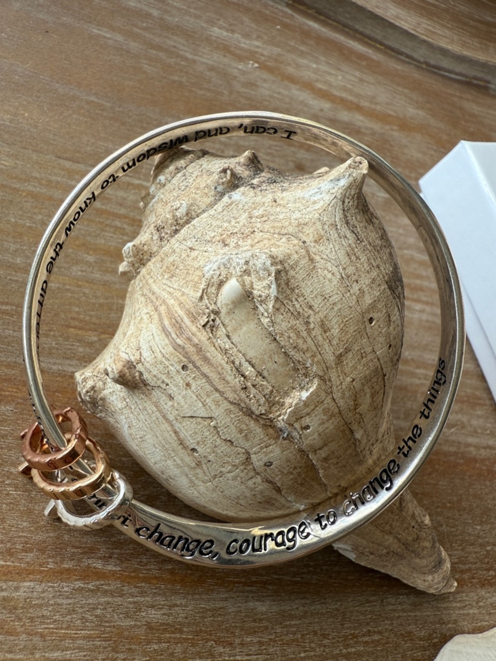 Serenity Prayer Silver and Rose Gold Inspirational Bangle Bracelet - Picture 6 of 7